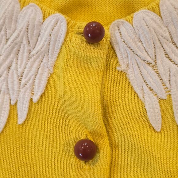 Moth Anthropologie Sunny Yellow Cotton Wysteria Lace Trim Fitted Cardigan, Med - Picture 8 of 9